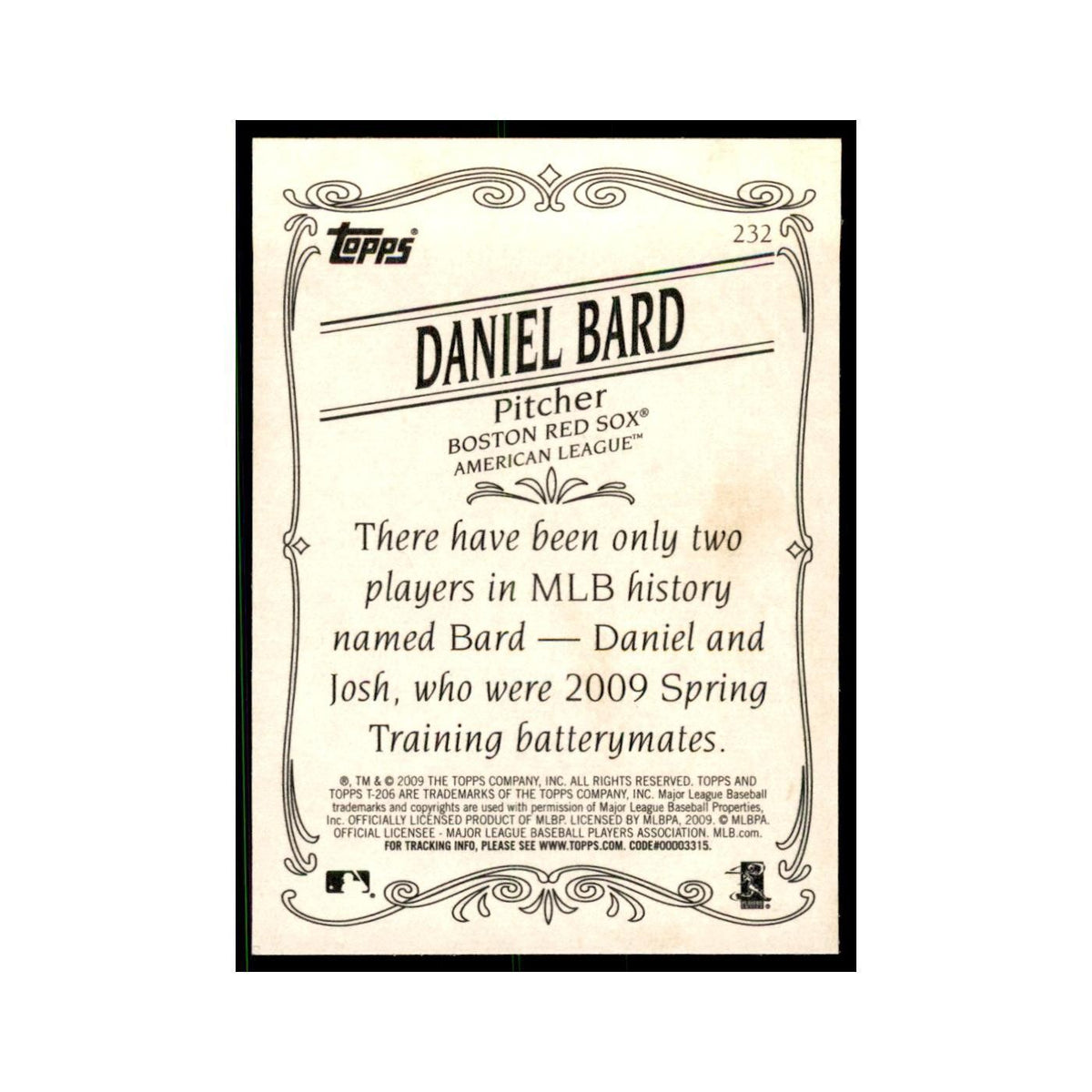 2009 Topps 206 Daniel Bard Baseball Cards #232