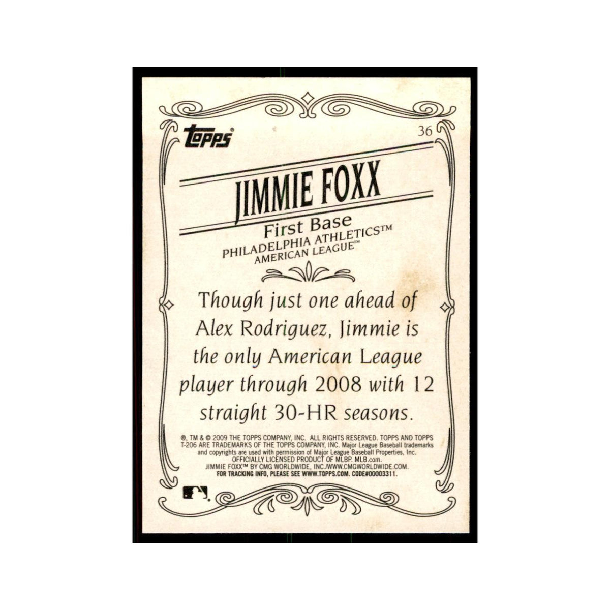 2009 Topps 206 Jimmie Foxx Baseball Cards #36