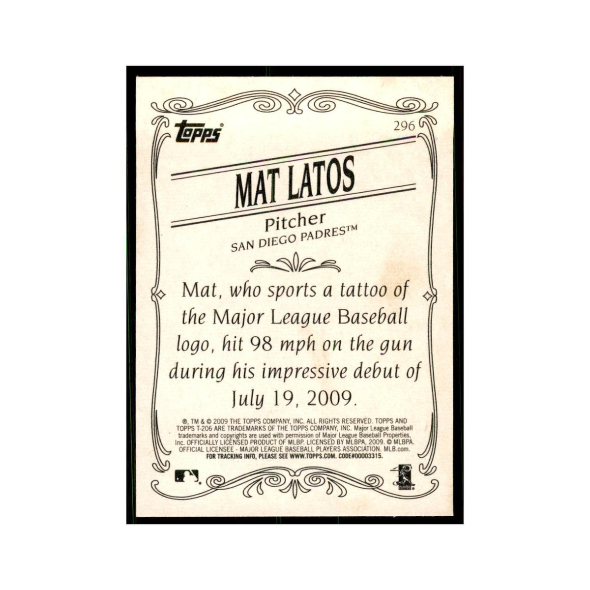 2009 Topps 206 Mat Latos Baseball Cards #296