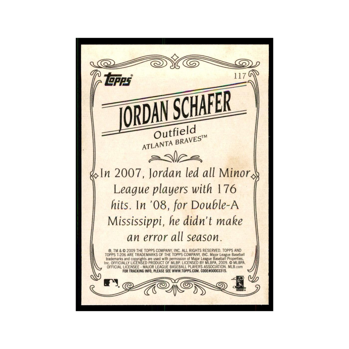 2009 Topps 206 Jordan Schafer Baseball Cards #117