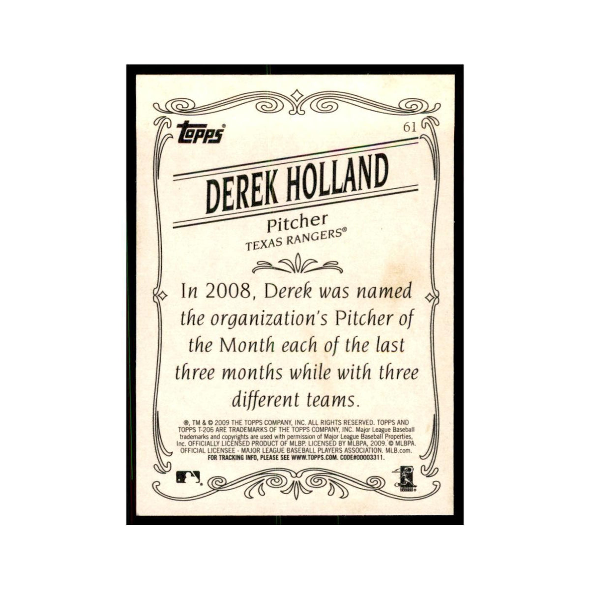 2009 Topps 206 Derek Holland Baseball Cards #61