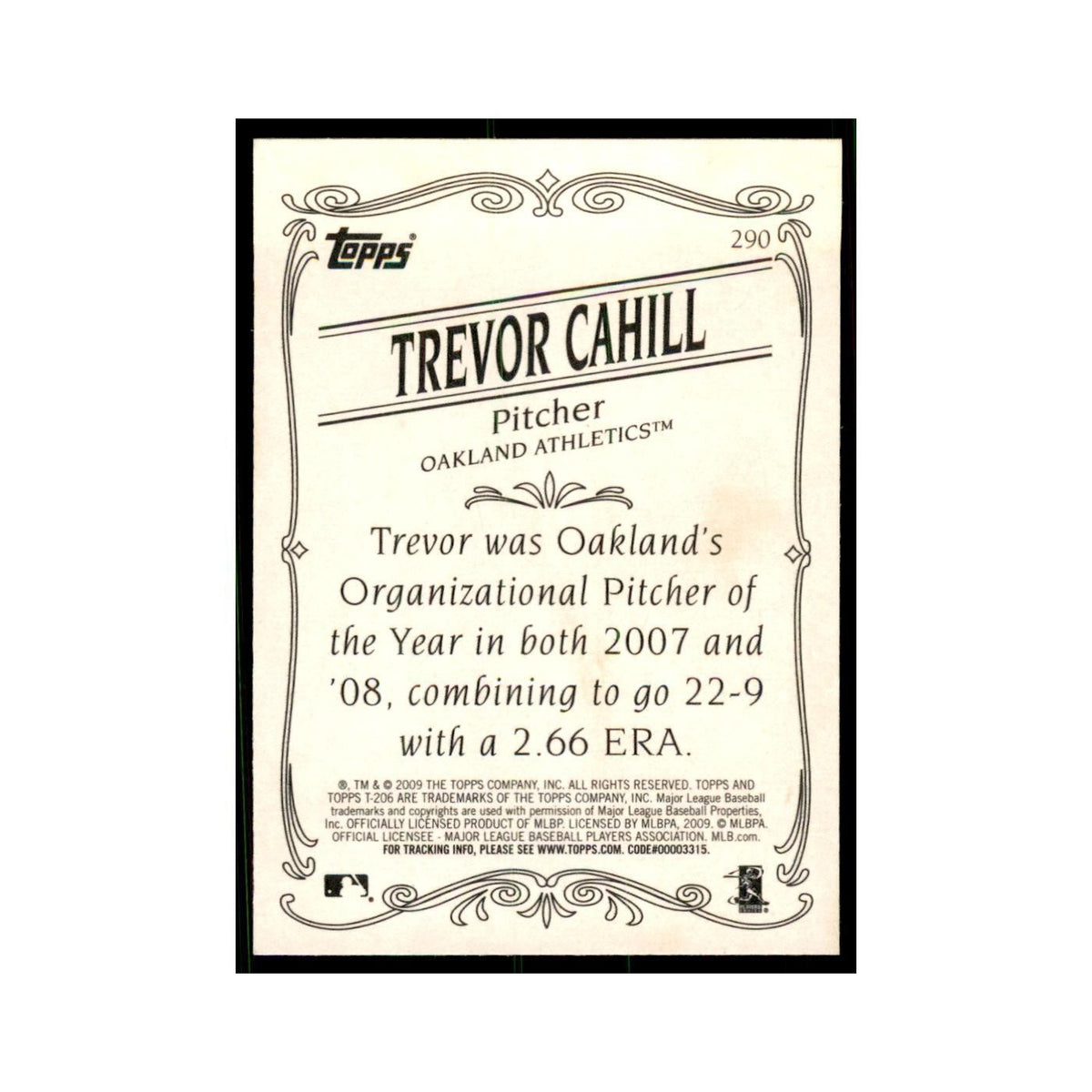 2009 Topps 206 Trevor Cahill Baseball Cards #290
