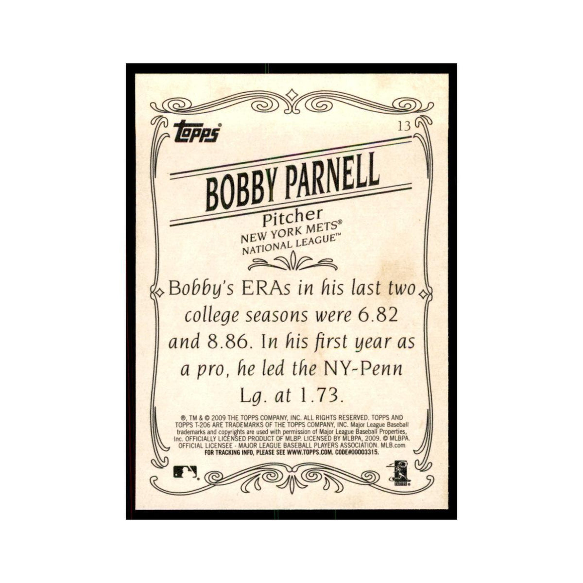 2009 Topps 206 Bobby Parnell Baseball Cards #13