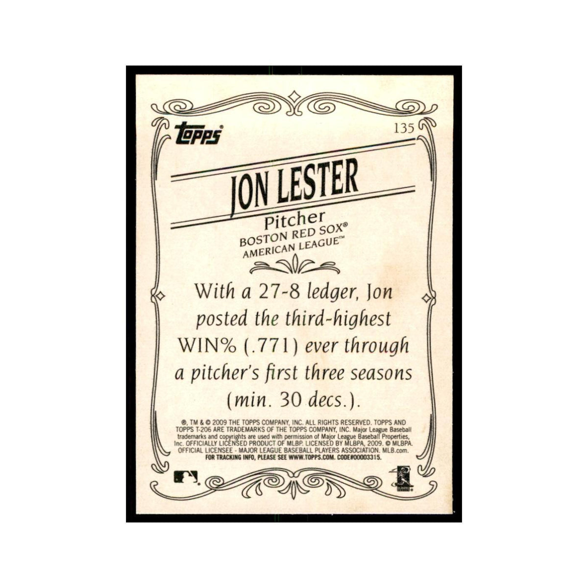 2009 Topps 206 Jon Lester Baseball Cards #135