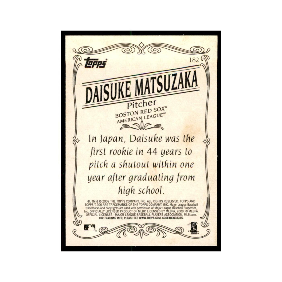 2009 Topps 206 Daisuke Matsuzaka Baseball Cards #182