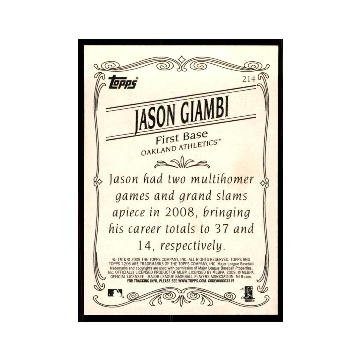 2009 Topps 206 Jason Giambi Baseball Cards #214