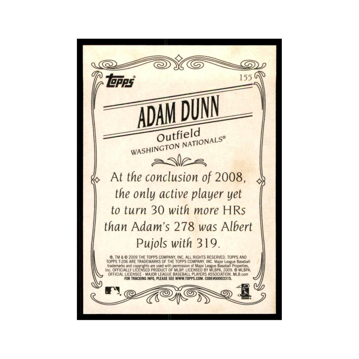 2009 Topps 206 Adam Dunn Baseball Cards #155