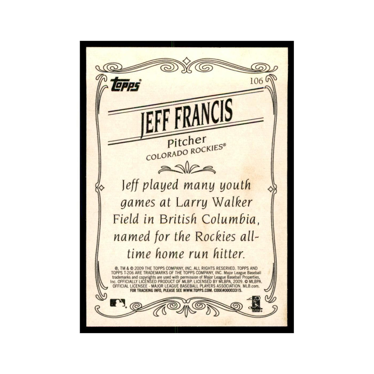 2009 Topps 206 Jeff Francis Baseball Cards #106