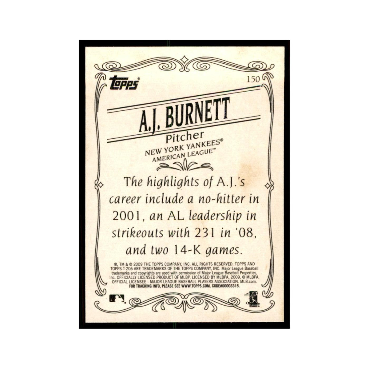 2009 Topps 206 A.J. Burnett Baseball Cards #150