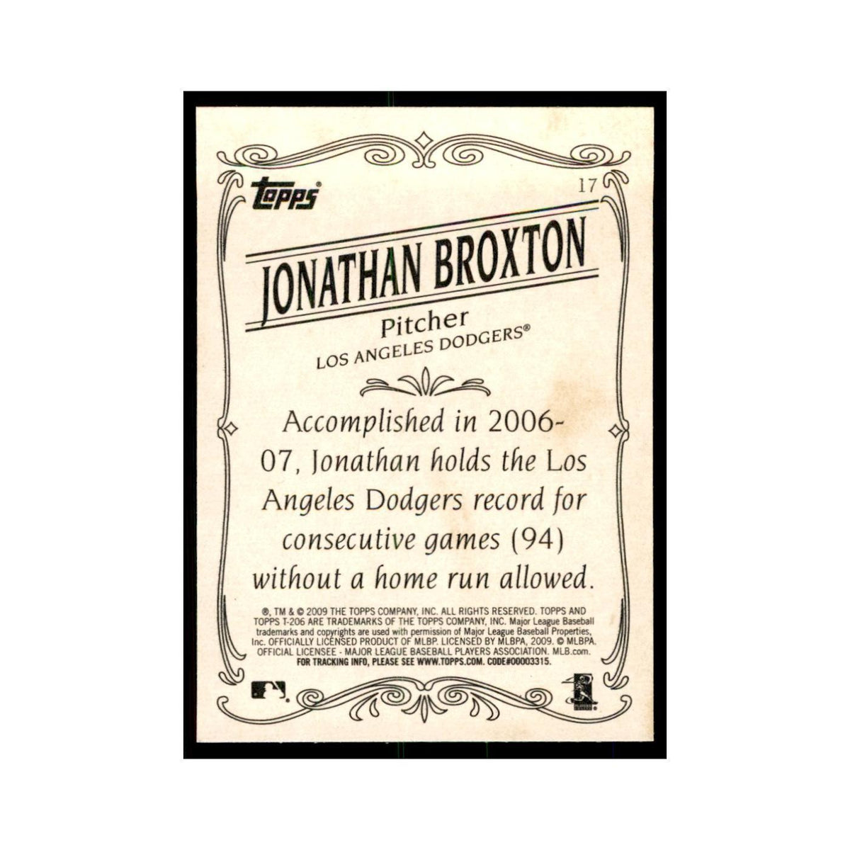 2009 Topps 206 Jonathan Broxton Baseball Cards #17