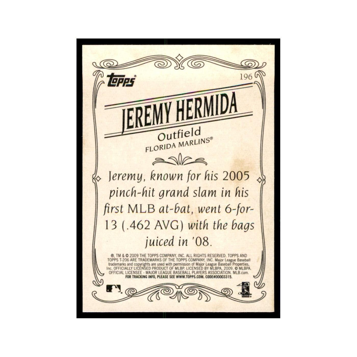 2009 Topps 206 Jeremy Hermida Baseball Cards #196