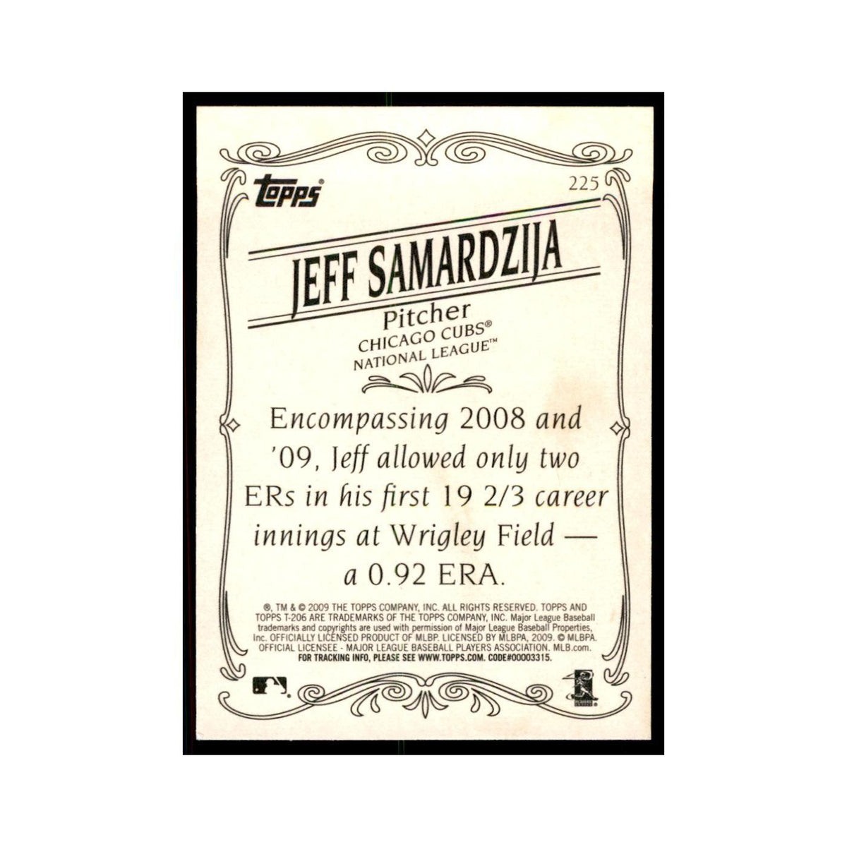 2009 Topps 206 Jeff Samardzija Baseball Cards #225