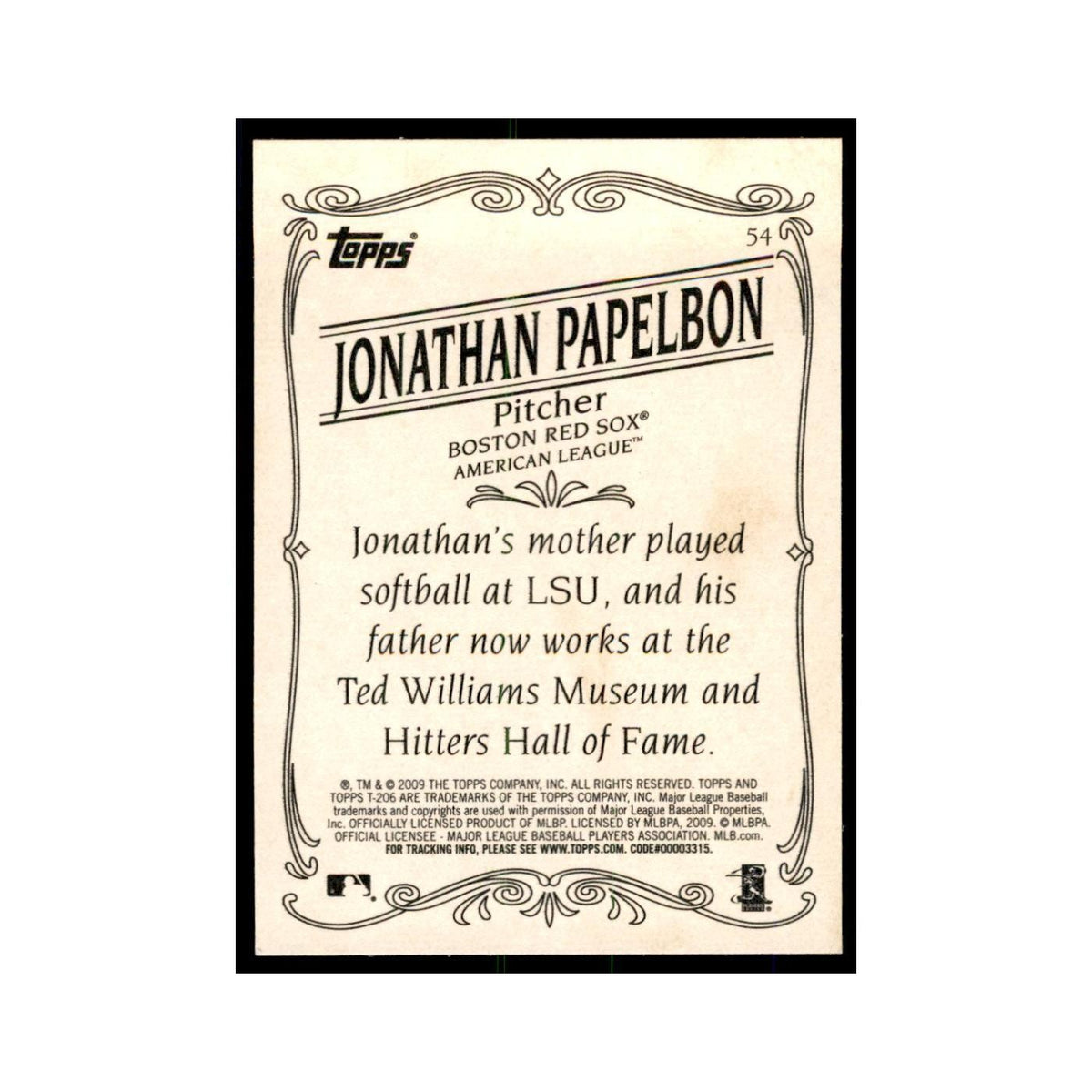 2009 Topps 206 Jonathan Papelbon Baseball Cards #54