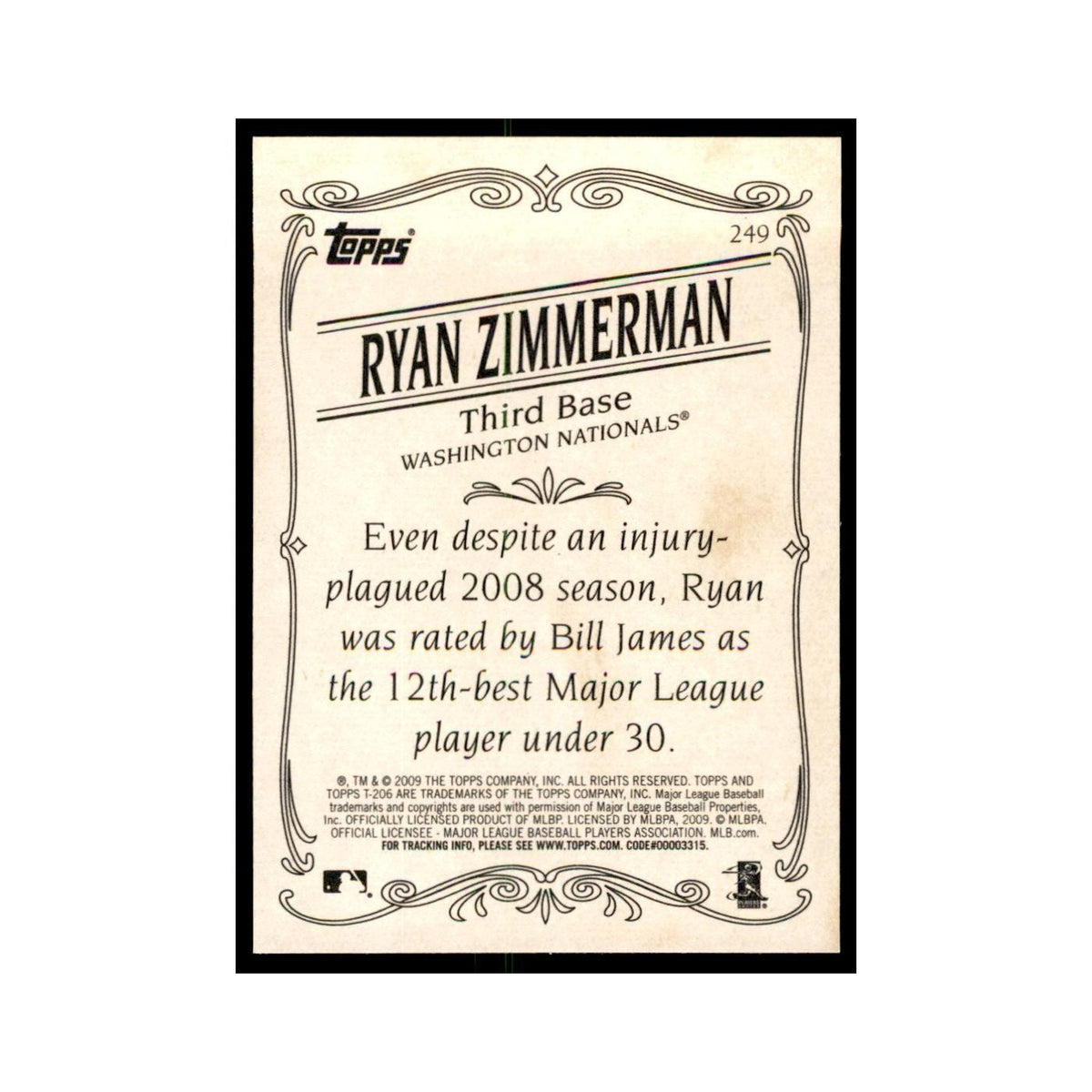 2009 Topps 206 Ryan Zimmerman Baseball Cards #249