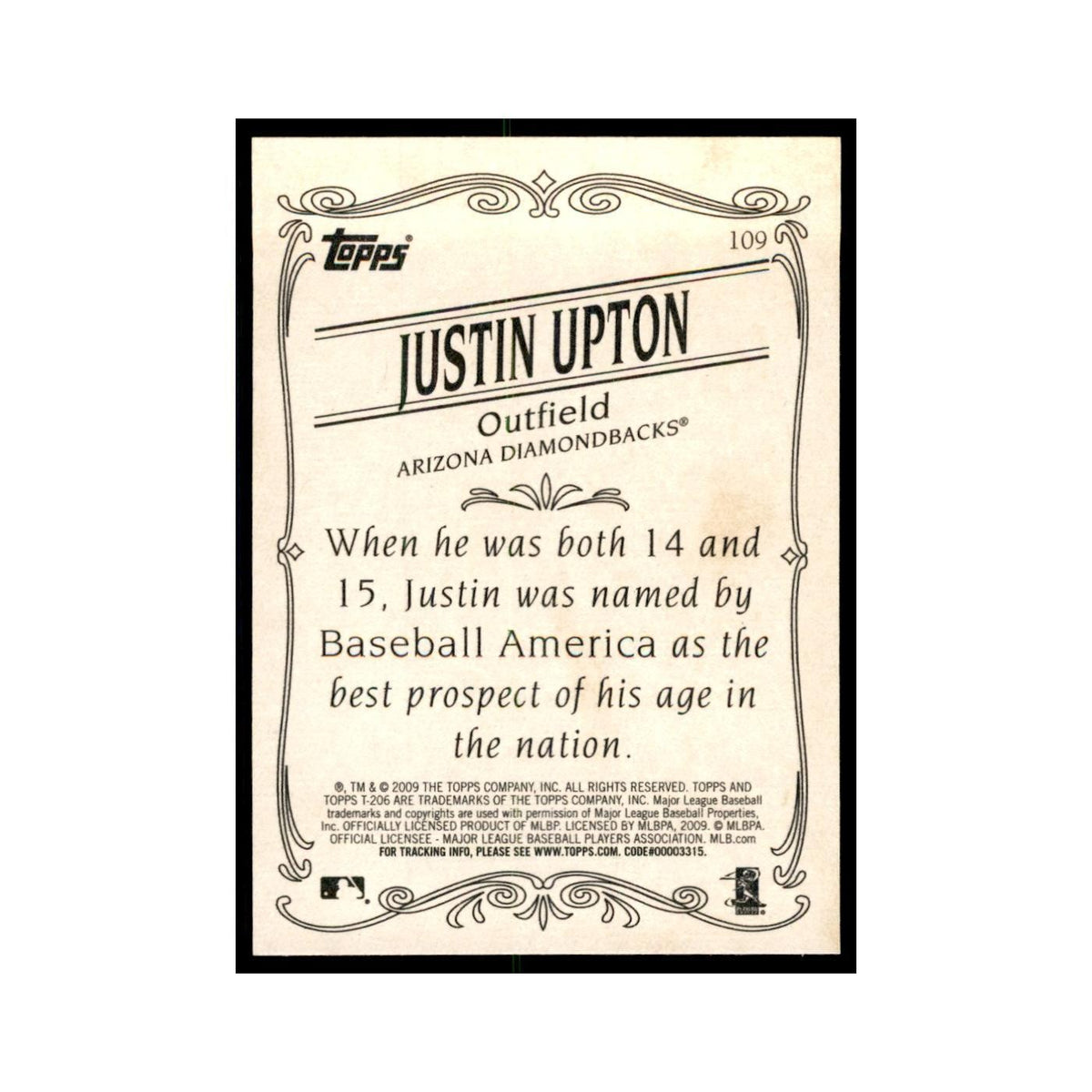 2009 Topps 206 Justin Upton Baseball Cards #109