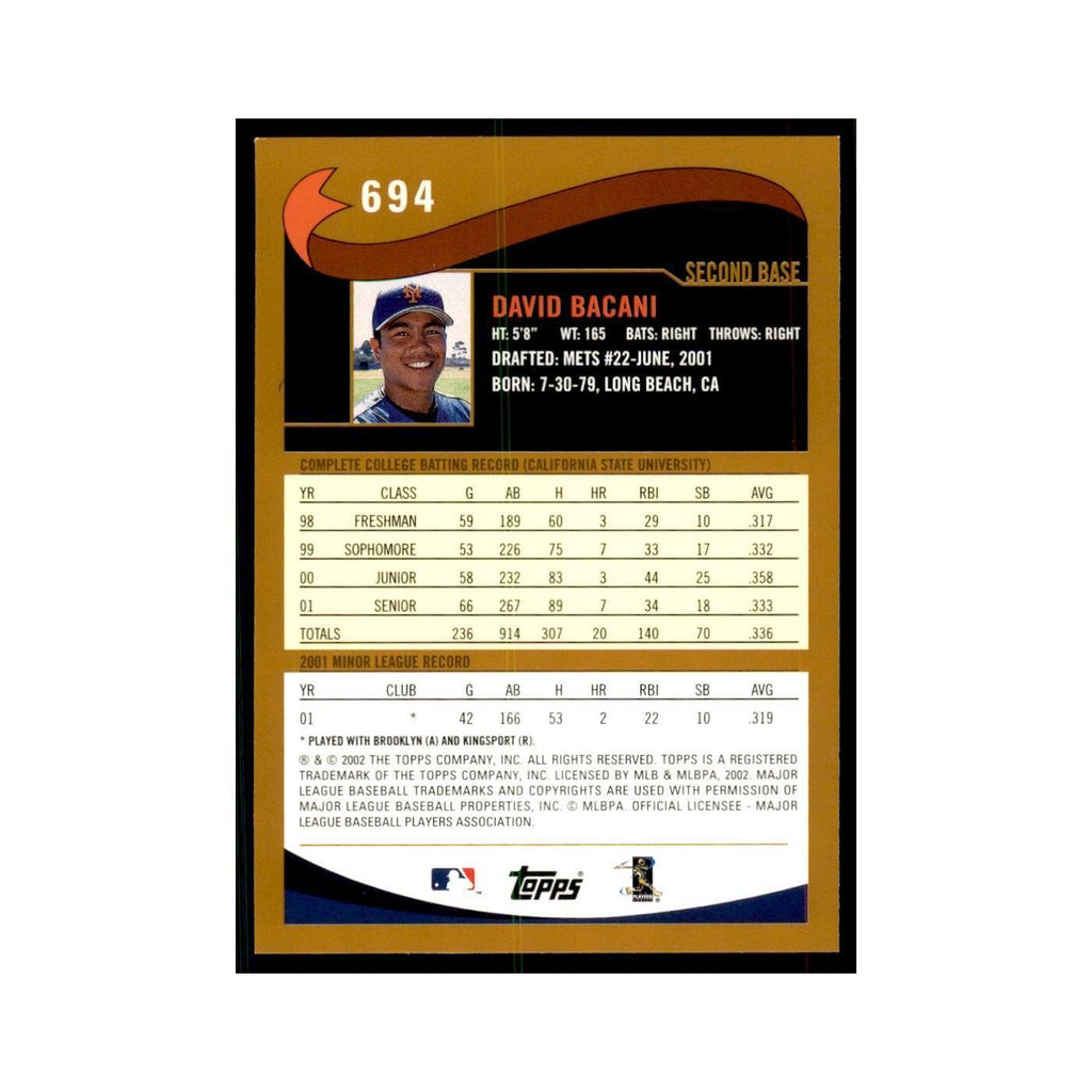 2002 Topps Home Team Advantage David Bacani Baseball Cards #694
