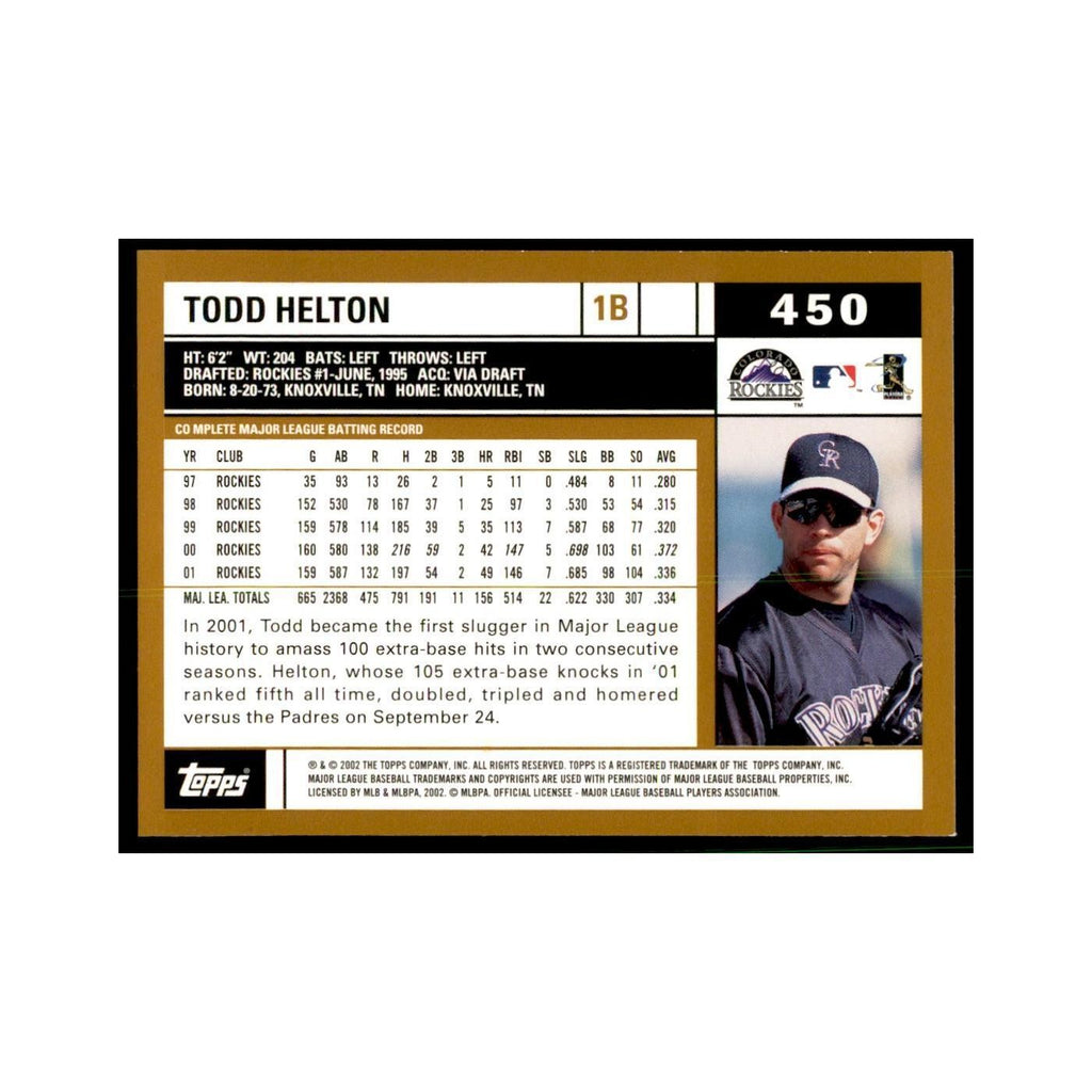 2002 Topps Home Team Advantage Todd Helton Baseball Cards #450