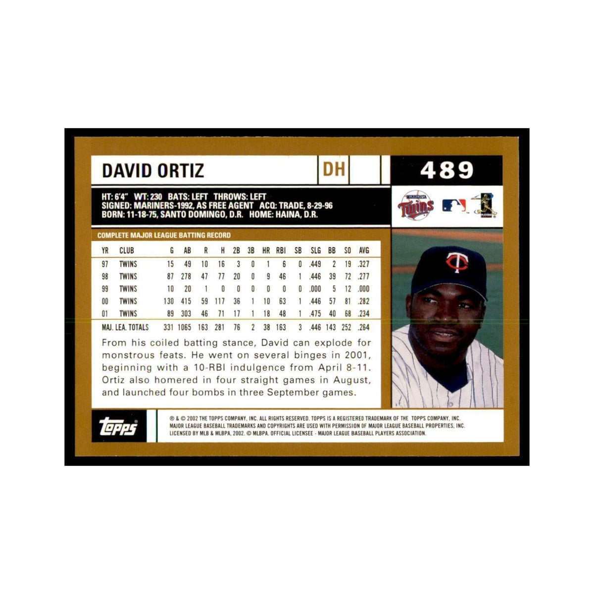 2002 Topps Home Team Advantage David Ortiz Baseball Cards #489