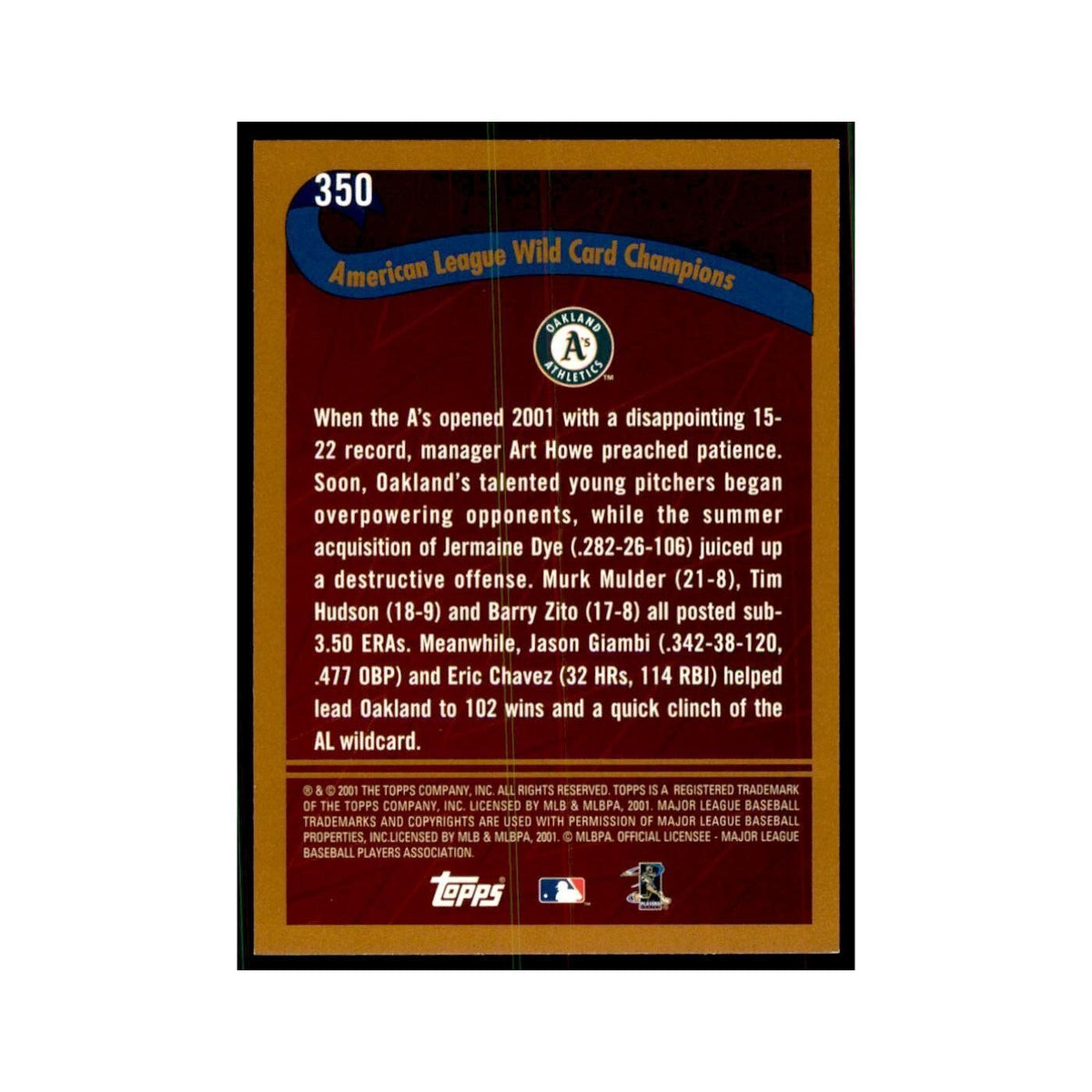 2002 Topps Home Team Advantage Al Wild Card Baseball Cards #350
