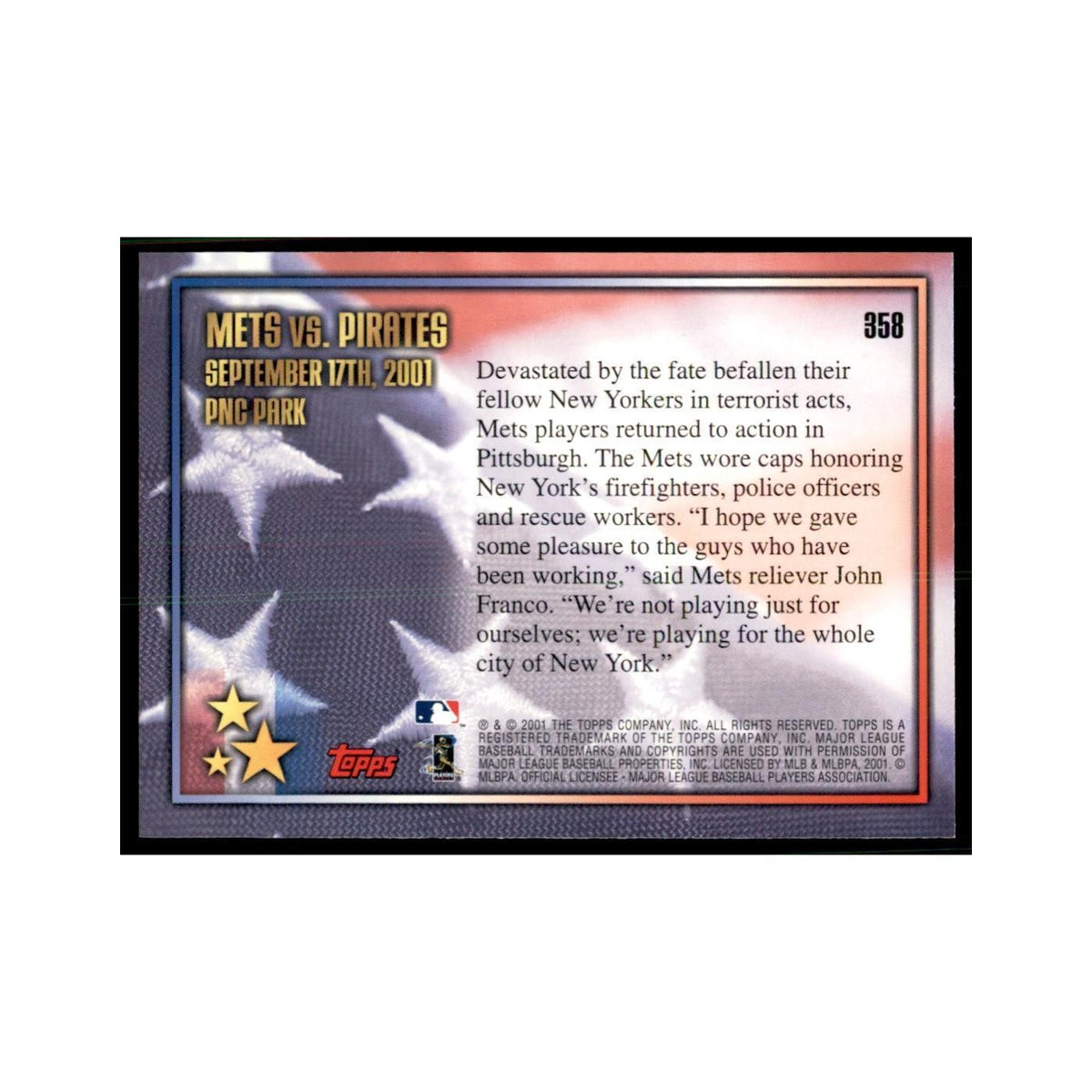 2002 Topps Home Team Advantage Mets vs. Pirates Baseball Cards #358