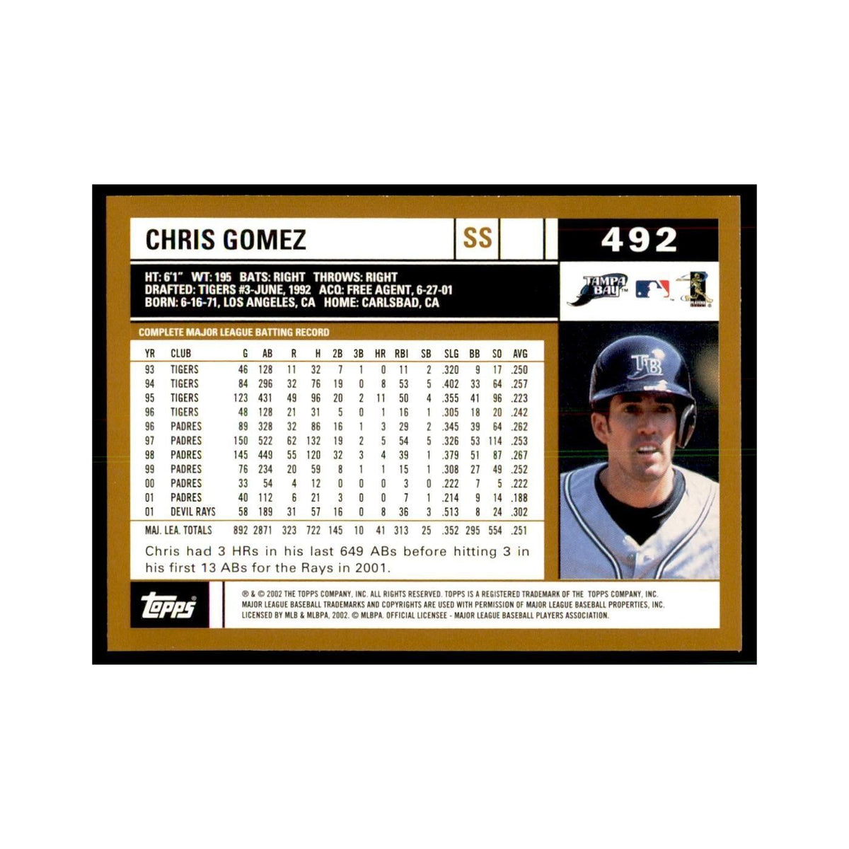 2002 Topps Home Team Advantage Chris Gomez Baseball Cards #492