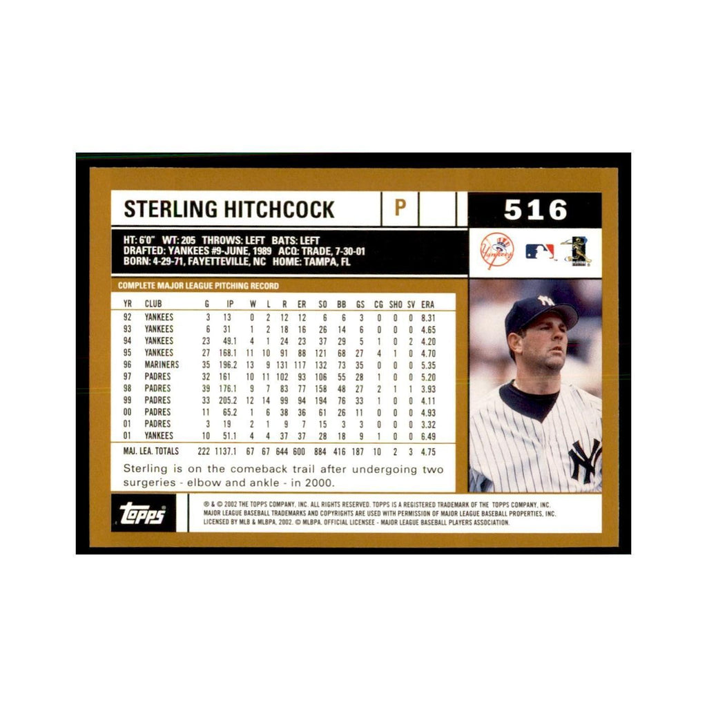 2002 Topps Home Team Advantage Sterling Hitchcock Baseball Cards #516