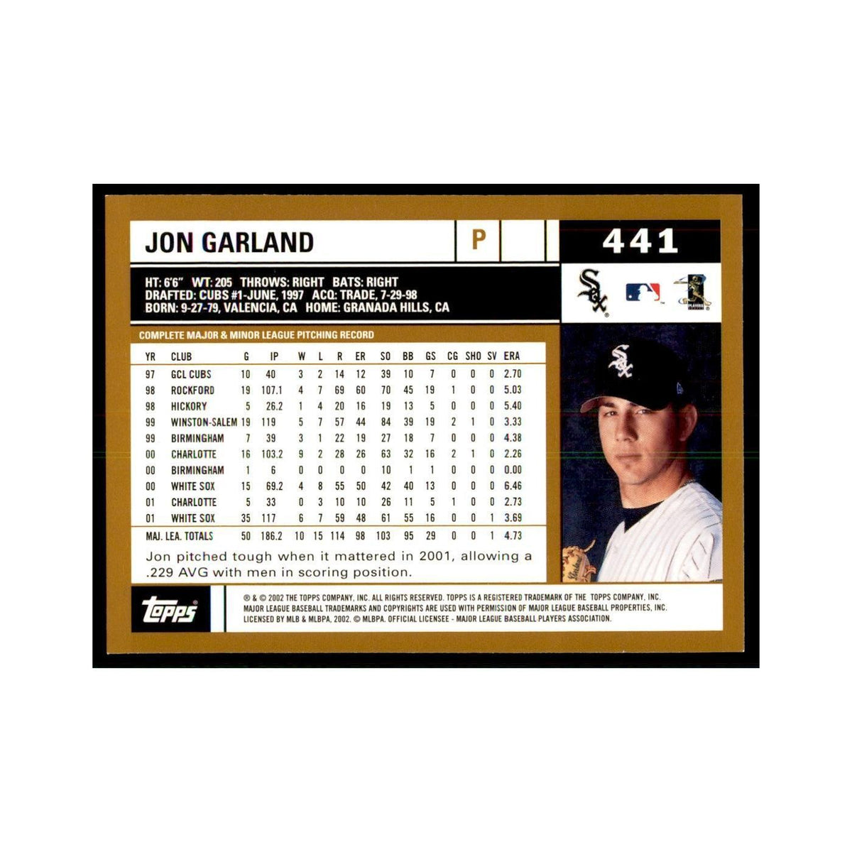 2002 Topps Home Team Advantage Jon Garland Baseball Cards #441