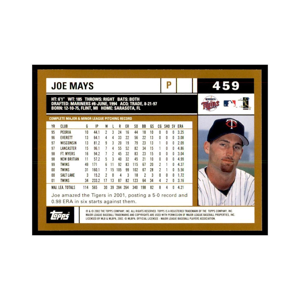 2002 Topps Home Team Advantage Joe Mays Baseball Cards #459