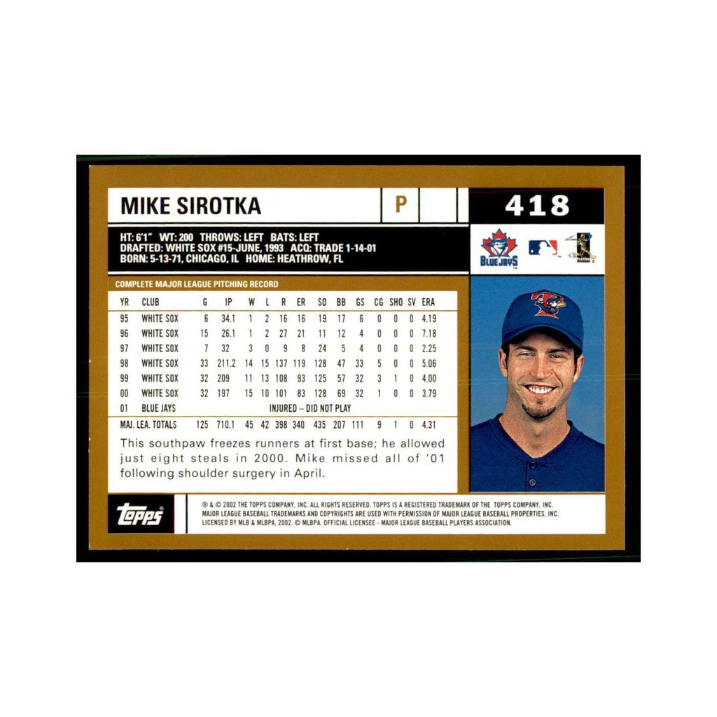 2002 Topps Home Team Advantage Mike Sirotka Baseball Cards #418