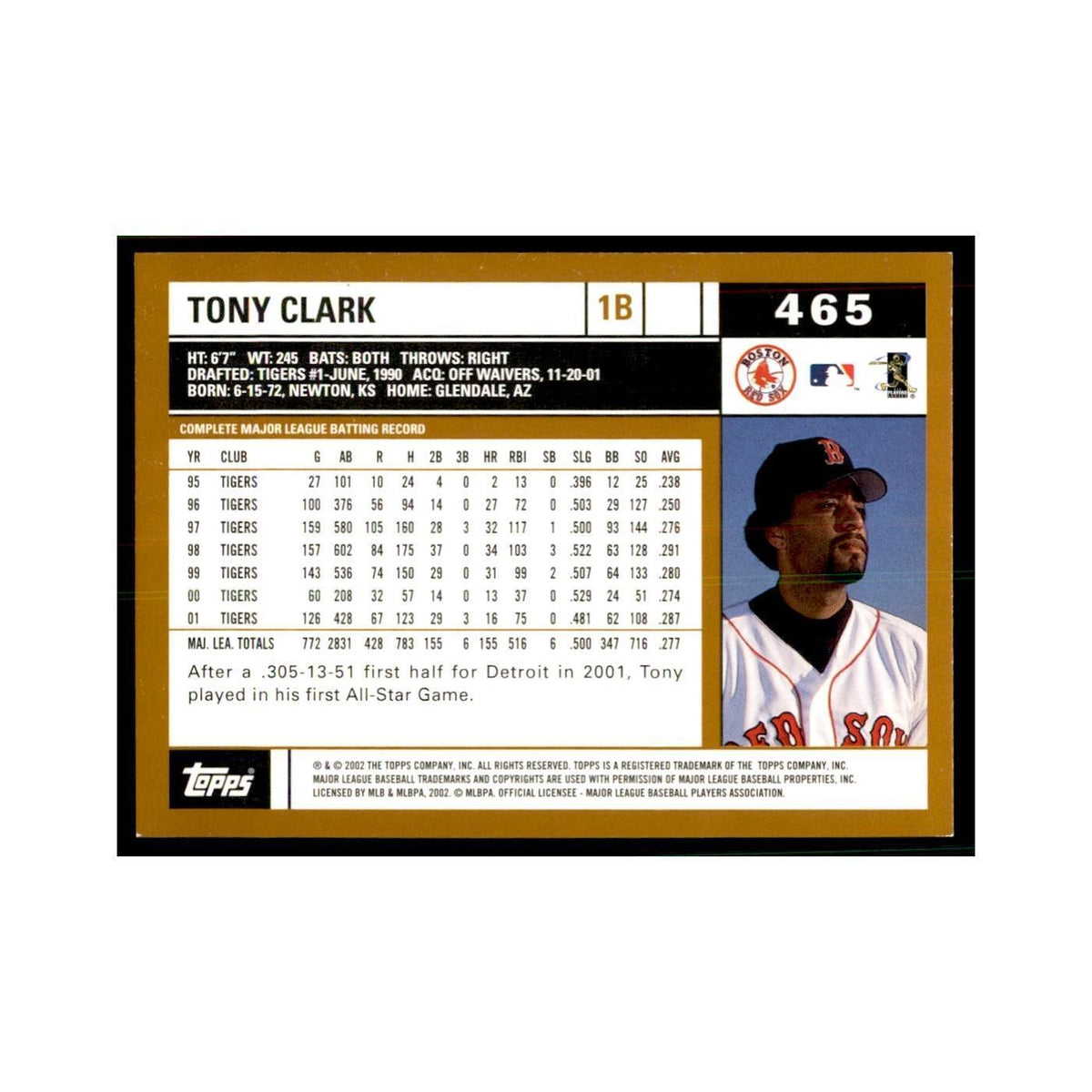 2002 Topps Home Team Advantage Tony Clark Baseball Cards #465