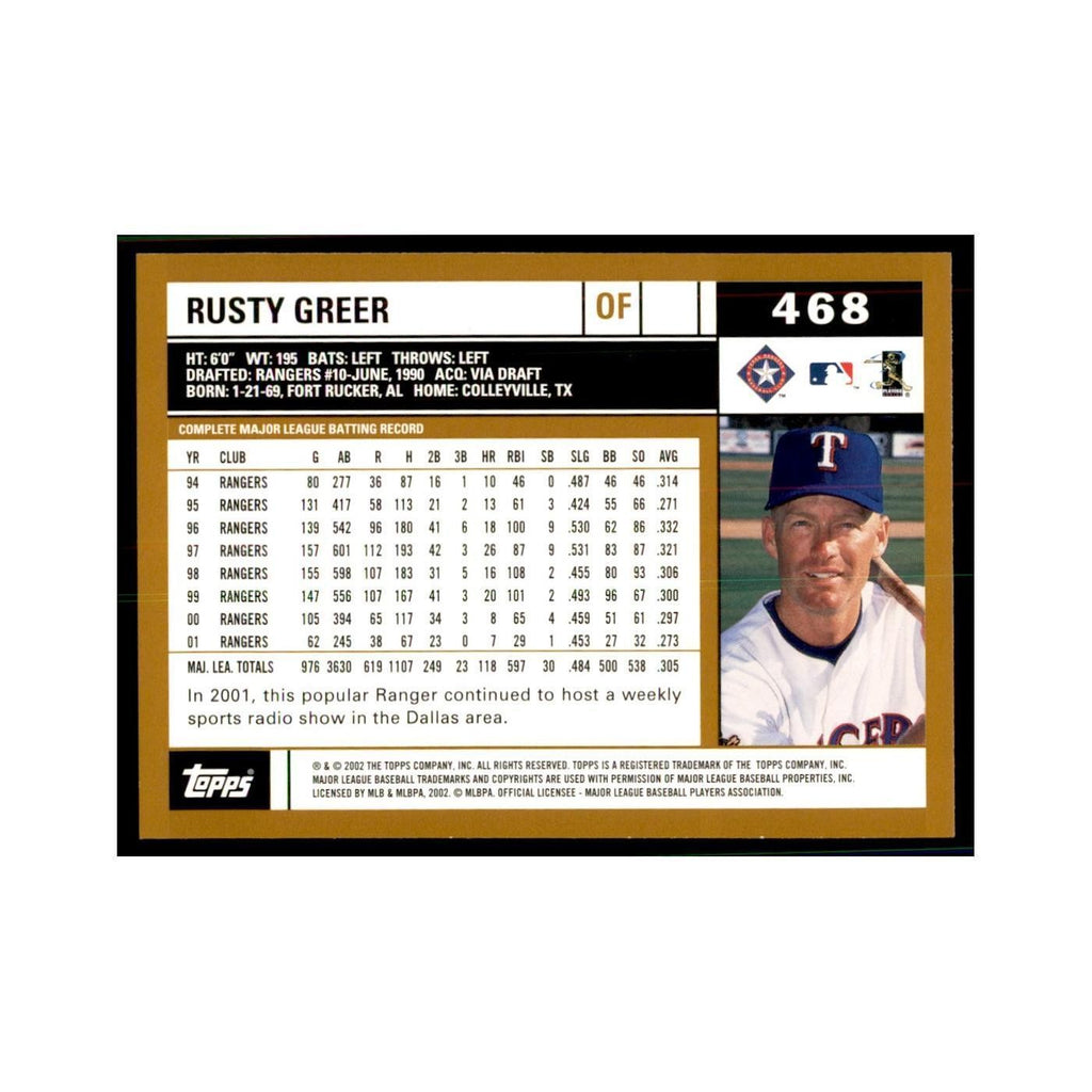 2002 Topps Home Team Advantage Rusty Greer Baseball Cards #468