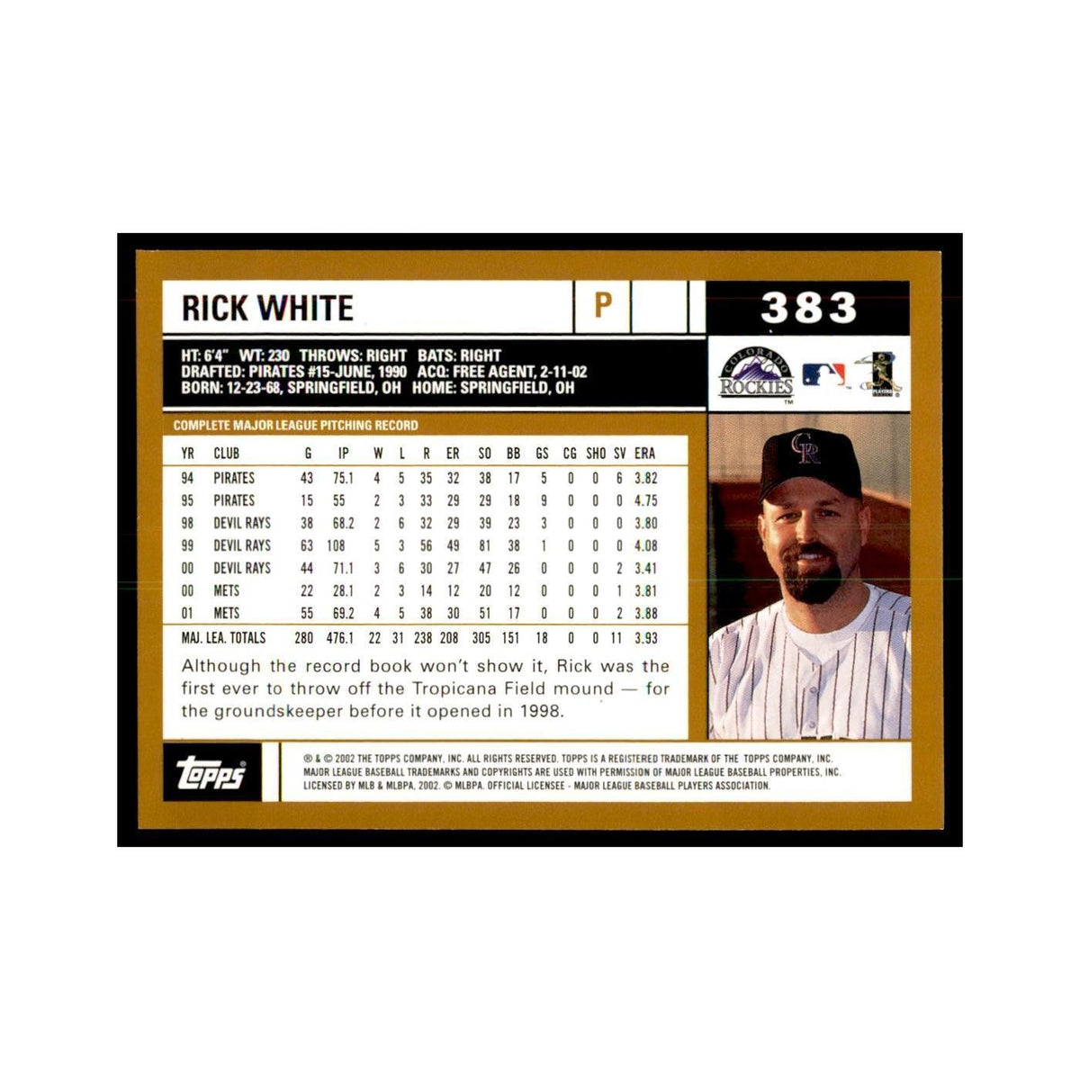 2002 Topps Home Team Advantage Rick White Baseball Cards #383