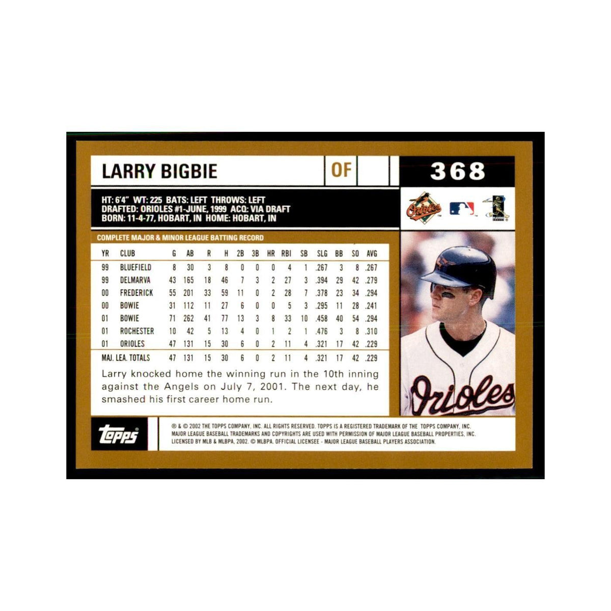 2002 Topps Home Team Advantage Larry Bigbie Baseball Cards #368