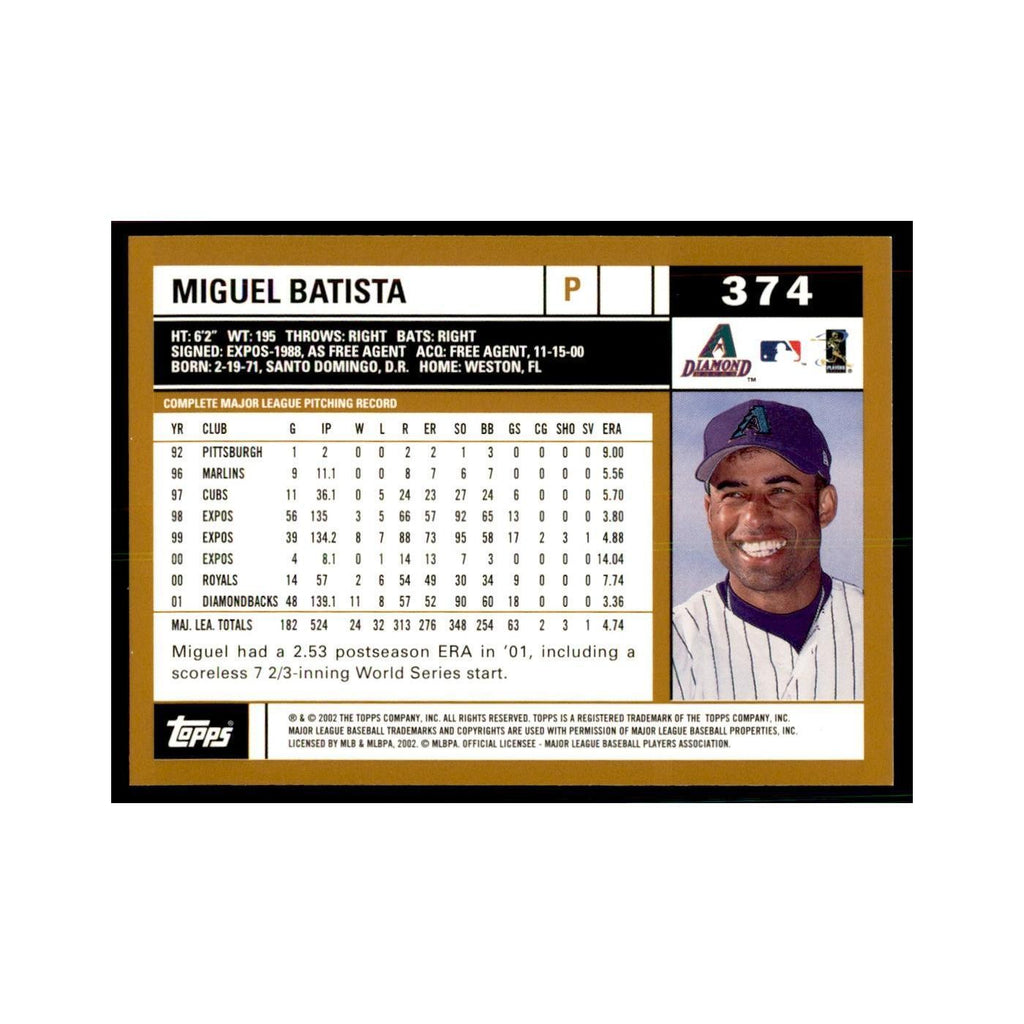 2002 Topps Home Team Advantage Miguel Batista Baseball Cards #374