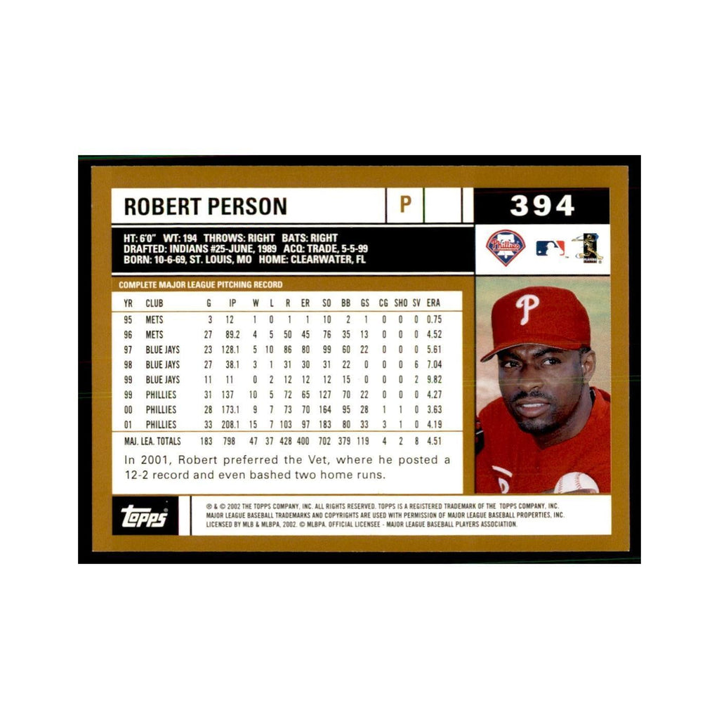2002 Topps Home Team Advantage Robert Person Baseball Cards #394