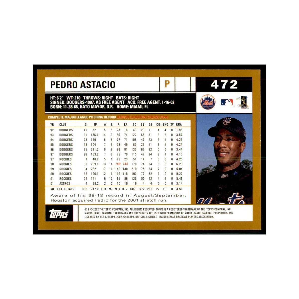 2002 Topps Home Team Advantage Pedro Astacio Baseball Cards #472