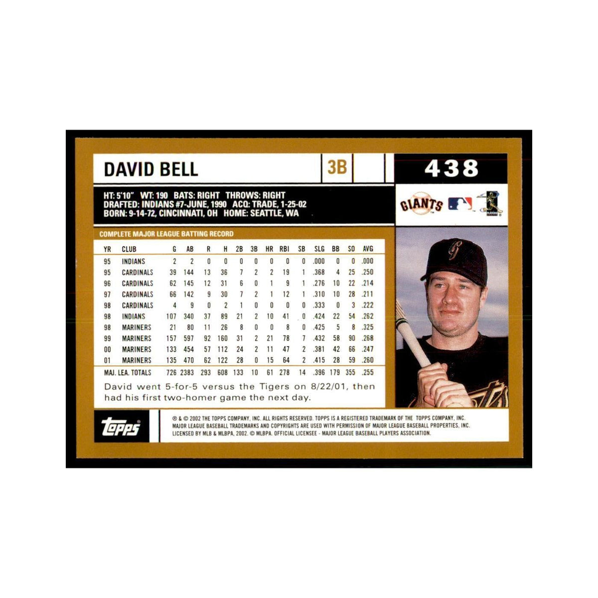 2002 Topps Home Team Advantage David Bell Baseball Cards #438
