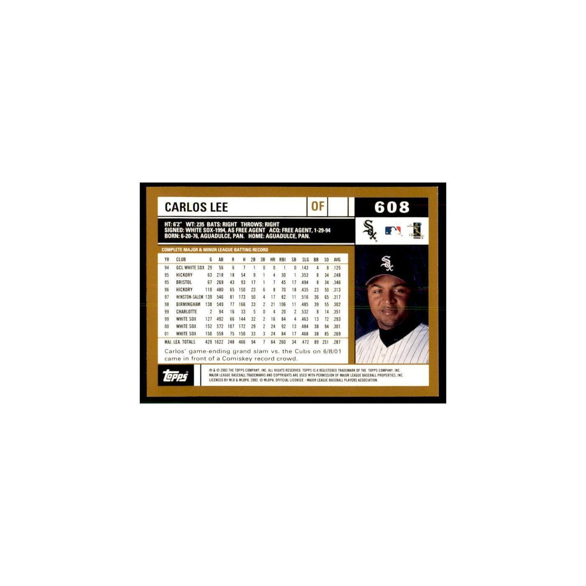 2002 Topps Home Team Advantage Carlos Lee Baseball Cards #608
