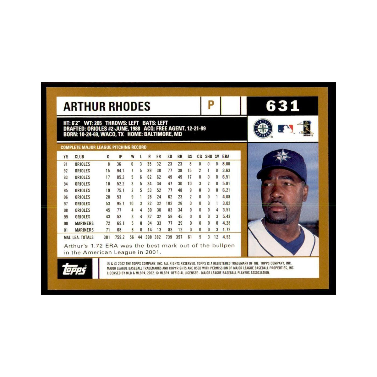 2002 Topps Home Team Advantage Arthur Rhodes Baseball Cards #631