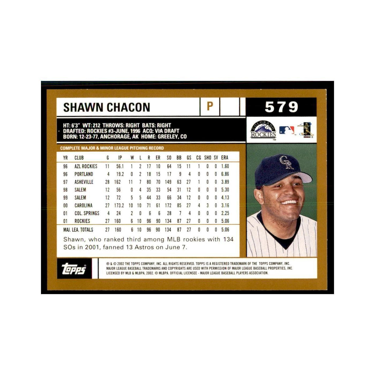 2002 Topps Home Team Advantage Shawn Chacon Baseball Cards #579