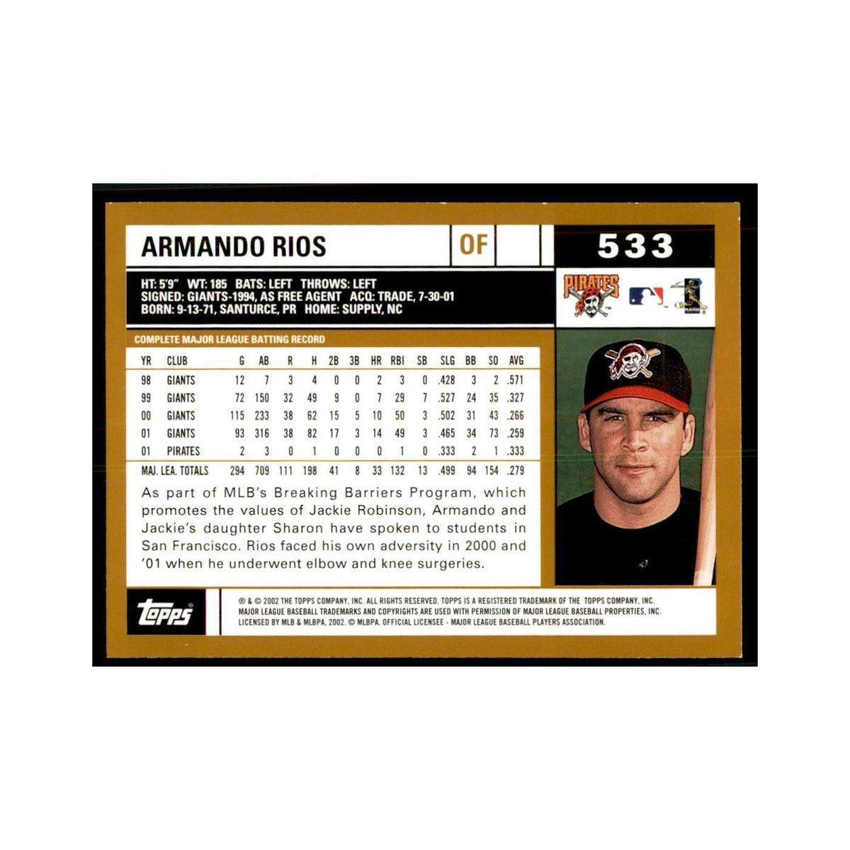 2002 Topps Home Team Advantage Armando Rios Baseball Cards #533