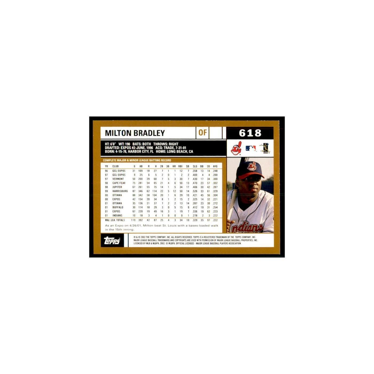 2002 Topps Home Team Advantage Milton Bradley Baseball Cards #618