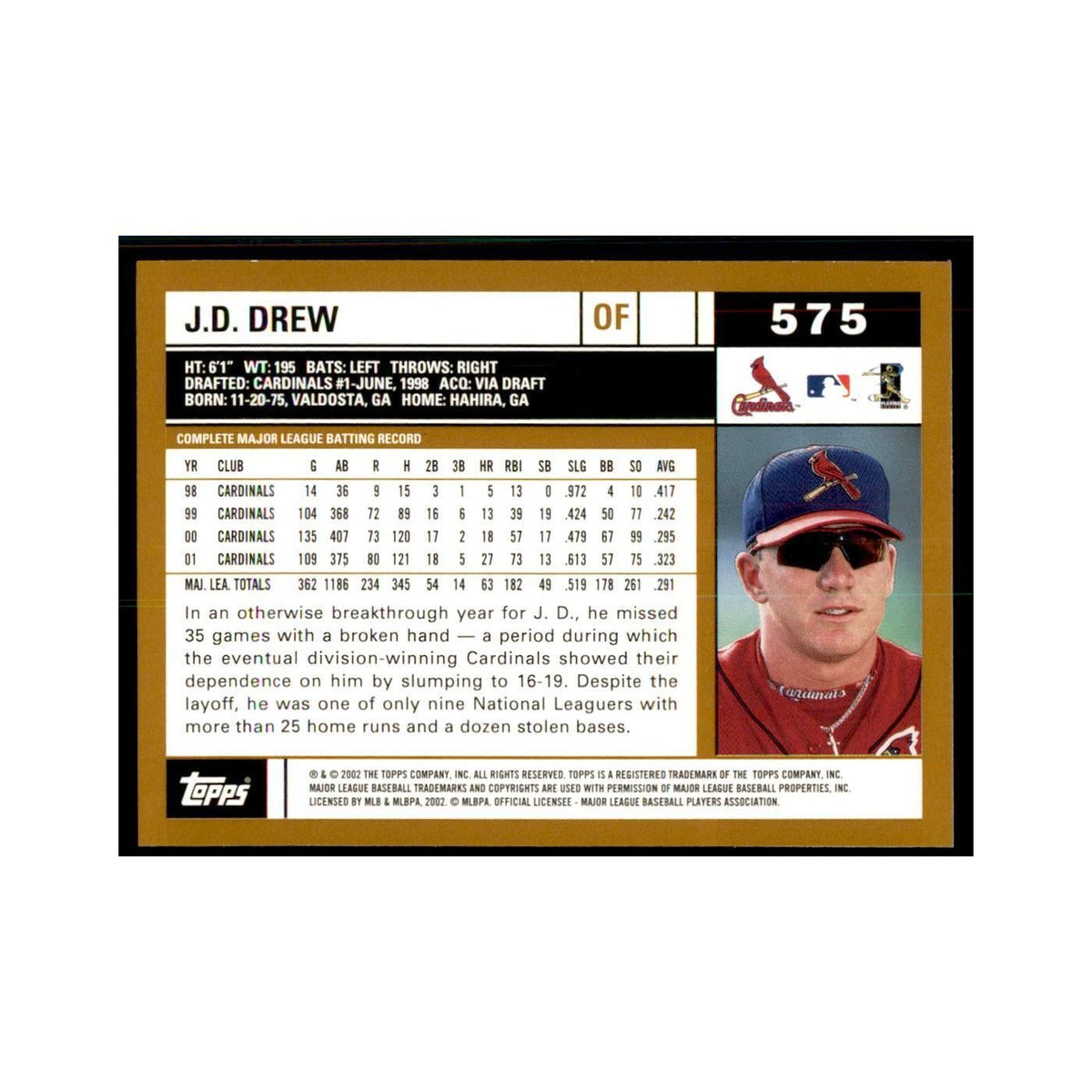 2002 Topps Home Team Advantage J.D. Drew Baseball Cards #575