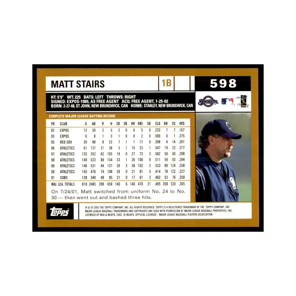 2002 Topps Home Team Advantage Matt Stairs Baseball Cards #598