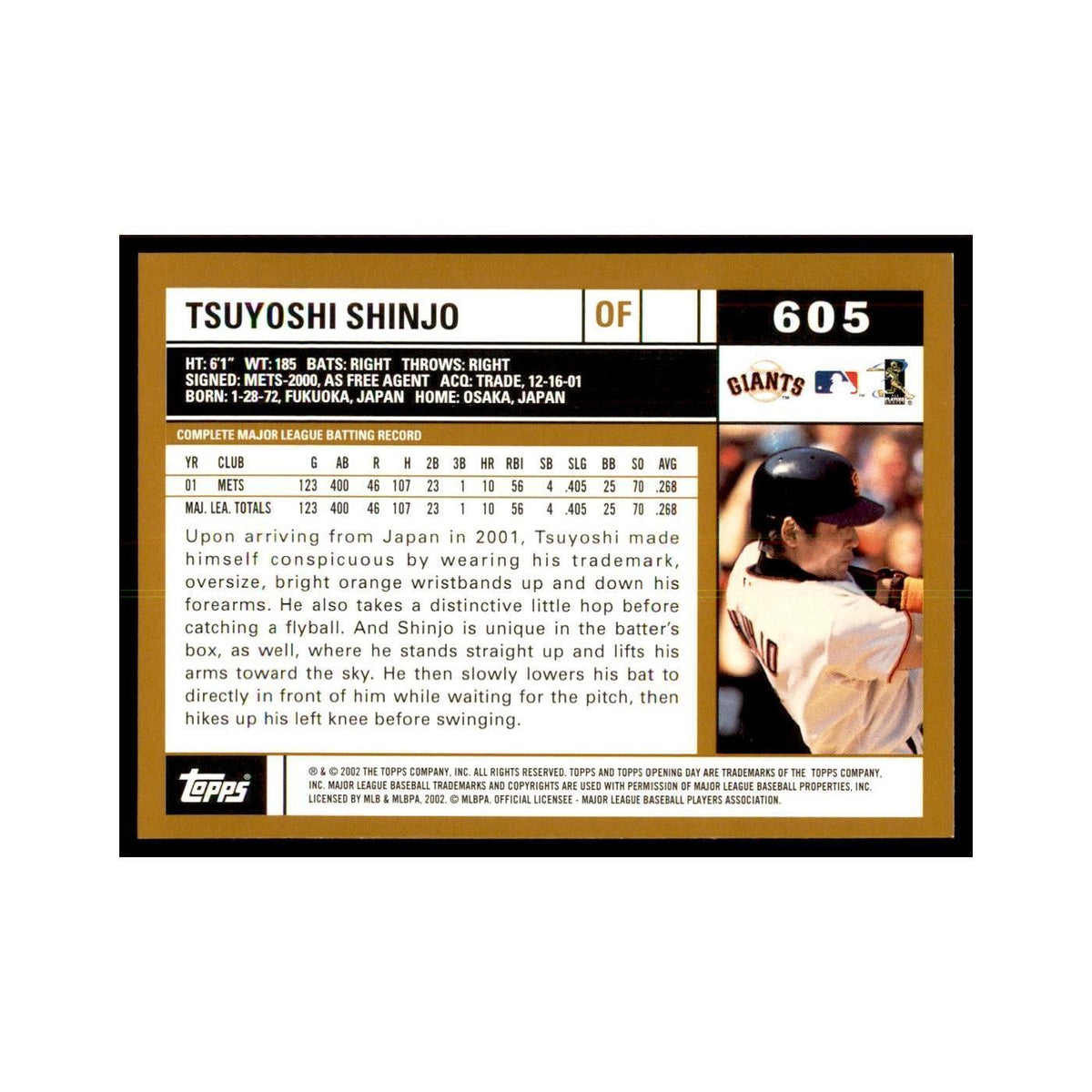 2002 Topps Home Team Advantage Tsuyoshi Shinjo Baseball Cards #605