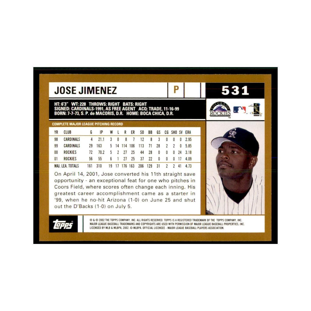 2002 Topps Home Team Advantage Jose Jimenez Baseball Cards #531