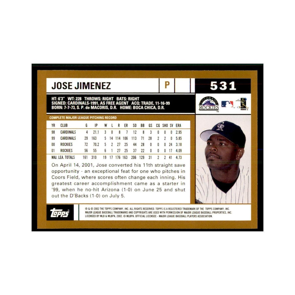 2002 Topps Home Team Advantage Jose Jimenez Baseball Cards #531