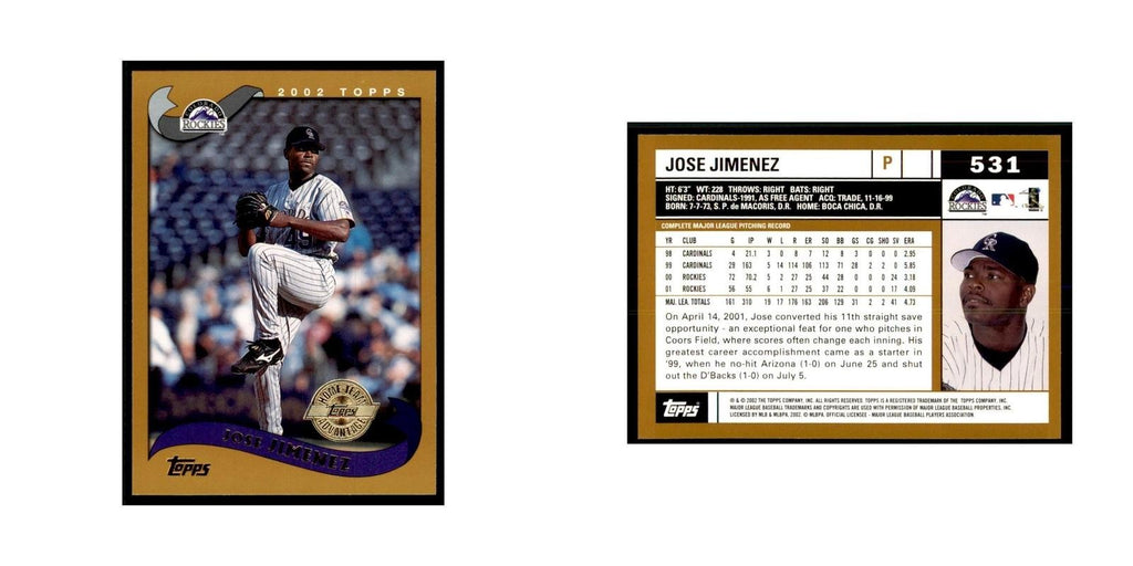 2002 Topps Home Team Advantage Jose Jimenez Baseball Cards #531
