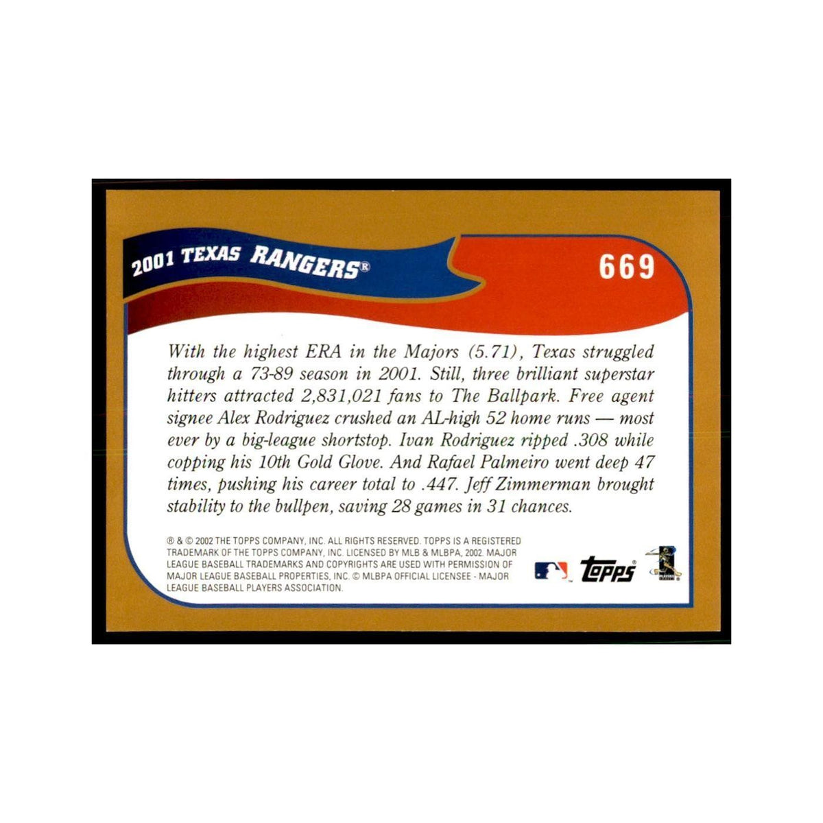 2002 Topps Home Team Advantage Texas Rangers Baseball Cards #669