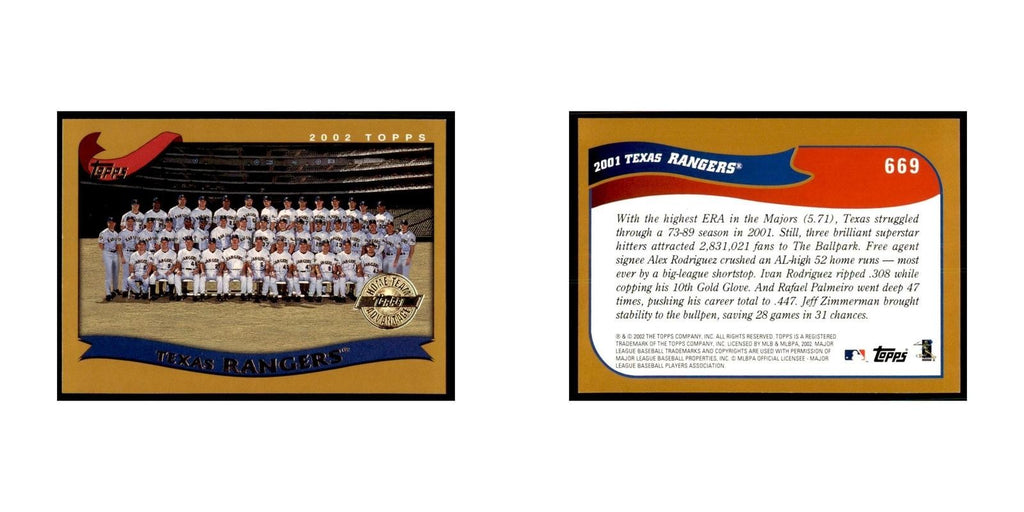 2002 Topps Home Team Advantage Texas Rangers Baseball Cards #669